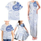 Personalized North Melbourne Kangaroos Polynesian Family Matching Tank Maxi Dress and Hawaiian Shirt Tribal Chest and Sleeve Tattoo Heritage Warrior