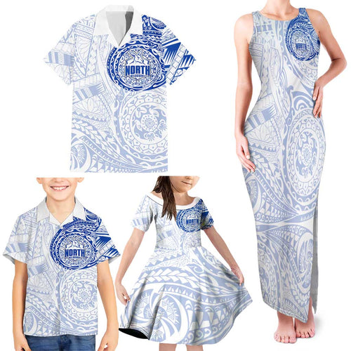Personalized North Melbourne Kangaroos Polynesian Family Matching Tank Maxi Dress and Hawaiian Shirt Tribal Chest and Sleeve Tattoo Heritage Warrior