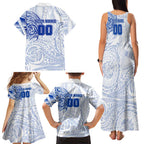 Personalized North Melbourne Kangaroos Polynesian Family Matching Tank Maxi Dress and Hawaiian Shirt Tribal Chest and Sleeve Tattoo Heritage Warrior
