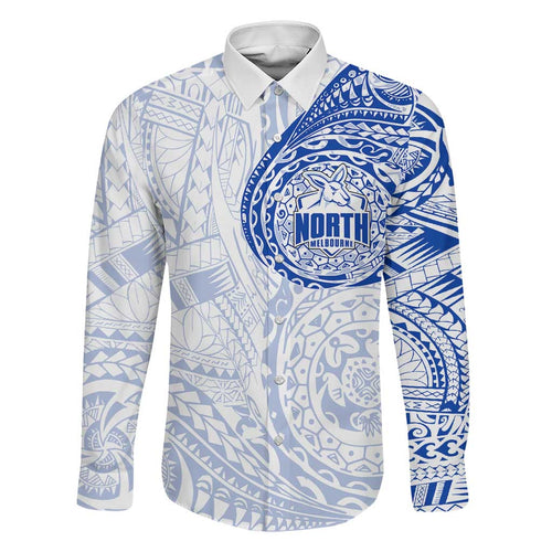 Personalized North Melbourne Kangaroos Polynesian Family Matching Tank Maxi Dress and Hawaiian Shirt Tribal Chest and Sleeve Tattoo Heritage Warrior