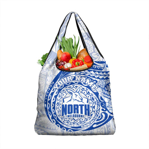 Personalized North Melbourne Kangaroos Polynesian Grocery Bag Tribal Chest and Sleeve Tattoo Heritage Warrior