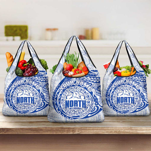 Personalized North Melbourne Kangaroos Polynesian Grocery Bag Tribal Chest and Sleeve Tattoo Heritage Warrior