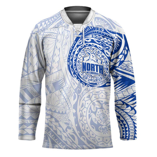 Personalized North Melbourne Kangaroos Polynesian Hockey Jersey Tribal Chest and Sleeve Tattoo Heritage Warrior