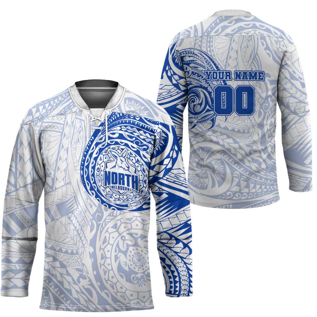 Personalized North Melbourne Kangaroos Polynesian Hockey Jersey Tribal Chest and Sleeve Tattoo Heritage Warrior