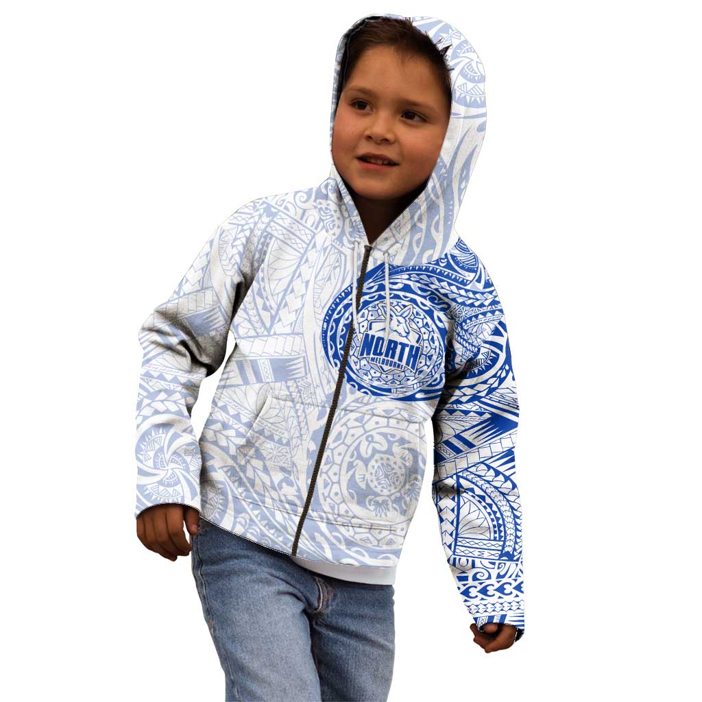 Personalized North Melbourne Kangaroos Polynesian Kid Hoodie Tribal Chest and Sleeve Tattoo Heritage Warrior