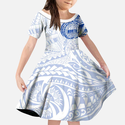 Personalized North Melbourne Kangaroos Polynesian Kid Short Sleeve Dress Tribal Chest and Sleeve Tattoo Heritage Warrior