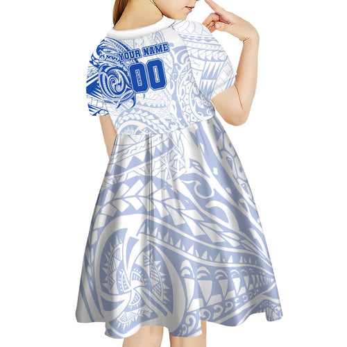Personalized North Melbourne Kangaroos Polynesian Kid Short Sleeve Dress Tribal Chest and Sleeve Tattoo Heritage Warrior