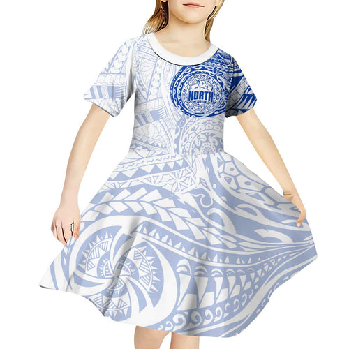 Personalized North Melbourne Kangaroos Polynesian Kid Short Sleeve Dress Tribal Chest and Sleeve Tattoo Heritage Warrior