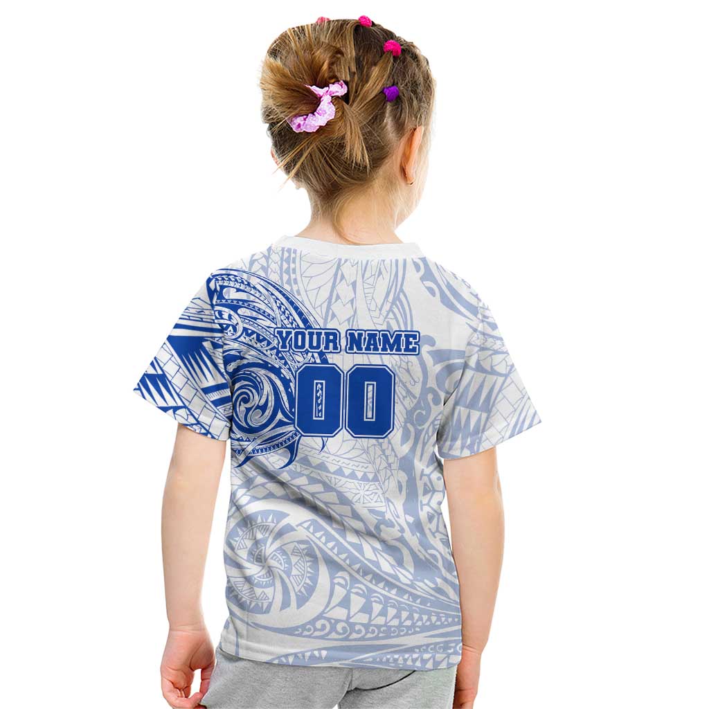 Personalized North Melbourne Kangaroos Polynesian Kid T Shirt Tribal Chest and Sleeve Tattoo Heritage Warrior