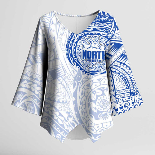 Personalized North Melbourne Kangaroos Polynesian Kimono Sleeve Blouse Tribal Chest and Sleeve Tattoo Heritage Warrior