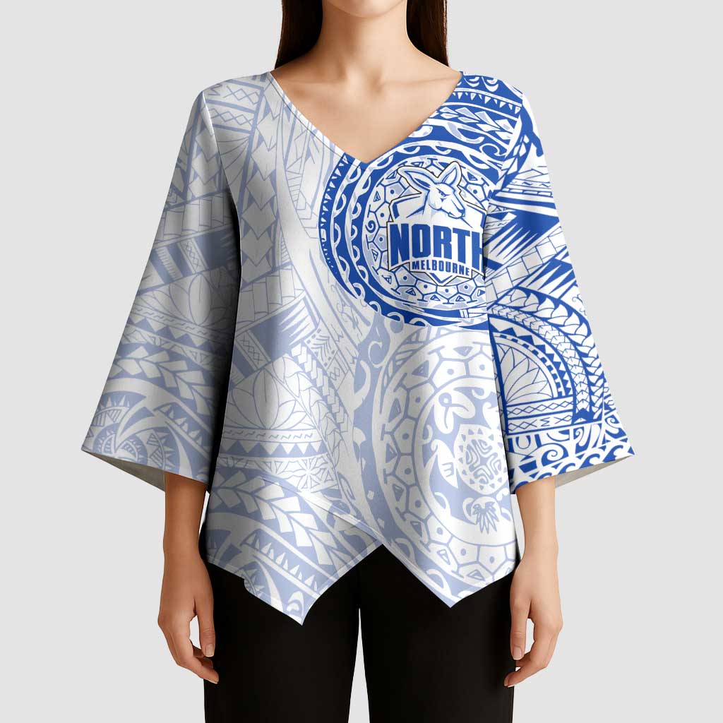 Personalized North Melbourne Kangaroos Polynesian Kimono Sleeve Blouse Tribal Chest and Sleeve Tattoo Heritage Warrior