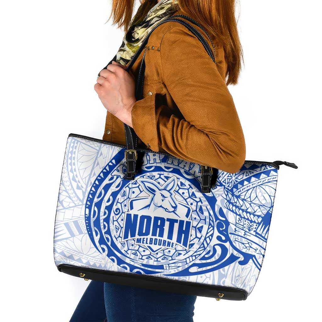 Personalized North Melbourne Kangaroos Polynesian Leather Tote Bag Tribal Chest and Sleeve Tattoo Heritage Warrior