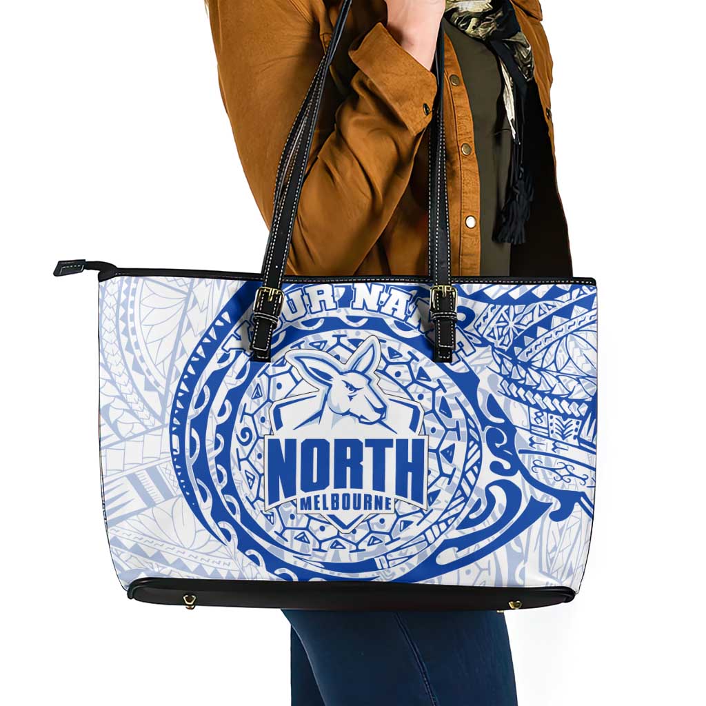 Personalized North Melbourne Kangaroos Polynesian Leather Tote Bag Tribal Chest and Sleeve Tattoo Heritage Warrior