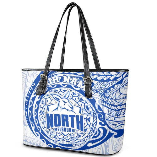 Personalized North Melbourne Kangaroos Polynesian Leather Tote Bag Tribal Chest and Sleeve Tattoo Heritage Warrior
