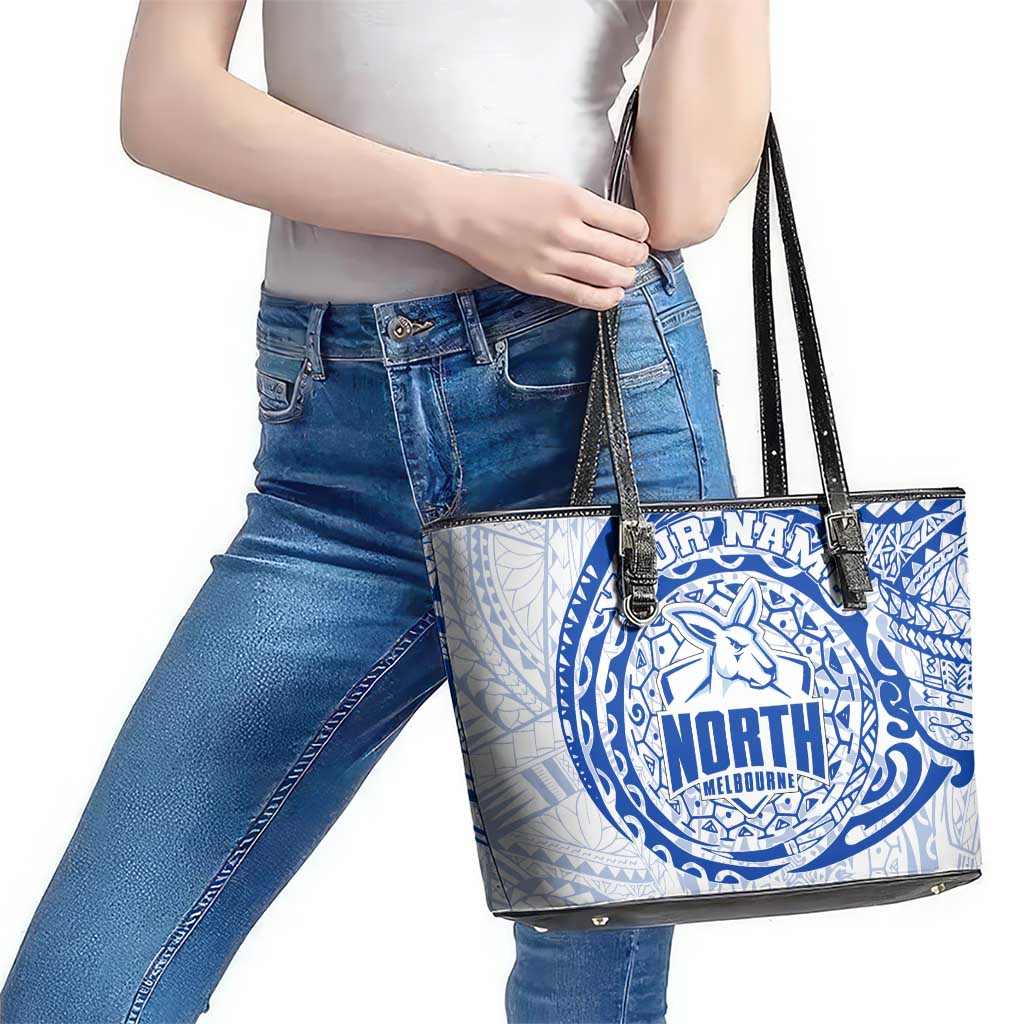 Personalized North Melbourne Kangaroos Polynesian Leather Tote Bag Tribal Chest and Sleeve Tattoo Heritage Warrior