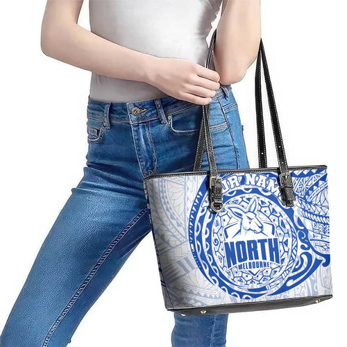 Personalized North Melbourne Kangaroos Polynesian Leather Tote Bag Tribal Chest and Sleeve Tattoo Heritage Warrior