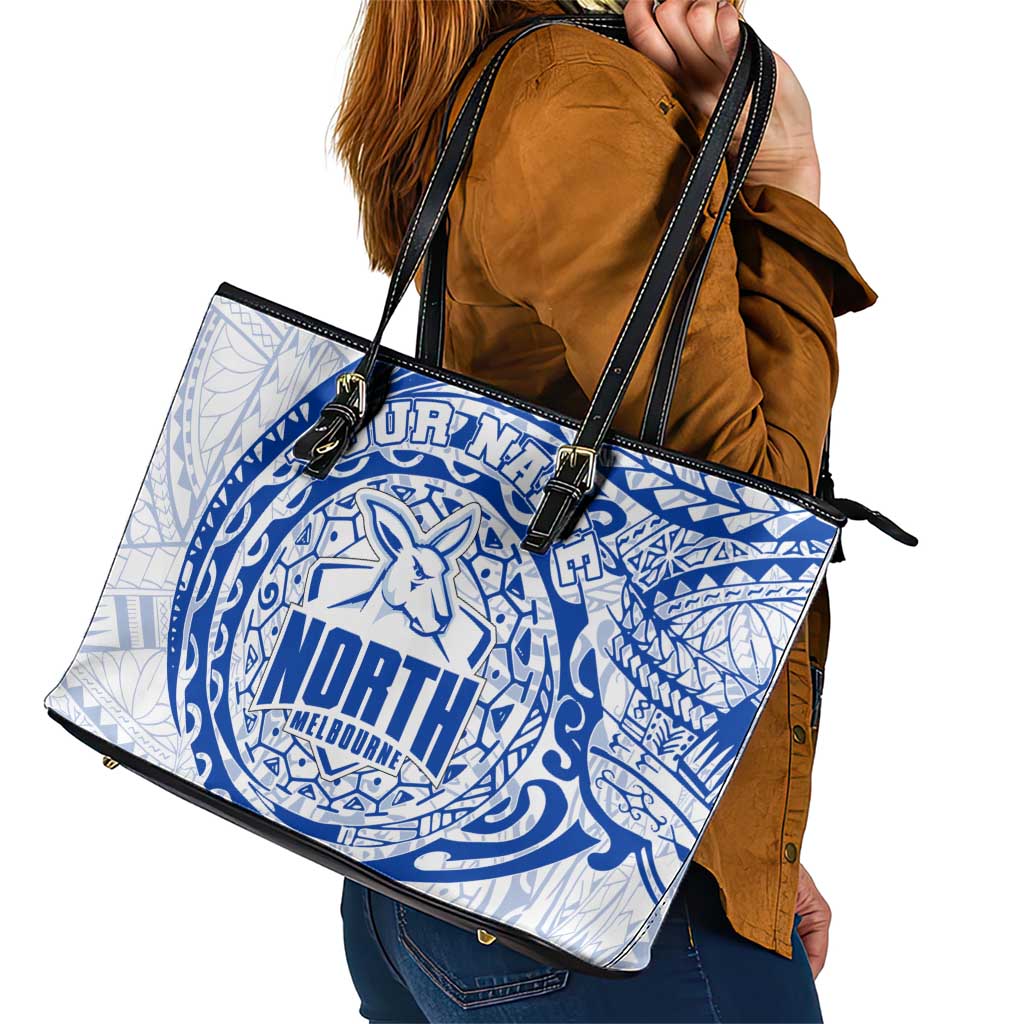 Personalized North Melbourne Kangaroos Polynesian Leather Tote Bag Tribal Chest and Sleeve Tattoo Heritage Warrior