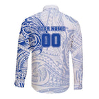 Personalized North Melbourne Kangaroos Polynesian Long Sleeve Button Shirt Tribal Chest and Sleeve Tattoo Heritage Warrior