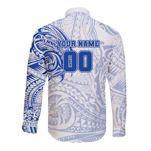 Personalized North Melbourne Kangaroos Polynesian Long Sleeve Button Shirt Tribal Chest and Sleeve Tattoo Heritage Warrior