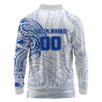 Personalized North Melbourne Kangaroos Polynesian Long Sleeve Polo Shirt Tribal Chest and Sleeve Tattoo Heritage Warrior