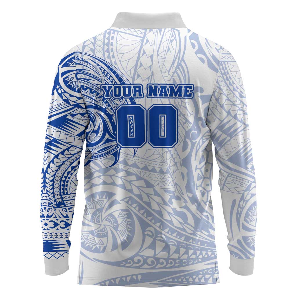 Personalized North Melbourne Kangaroos Polynesian Long Sleeve Polo Shirt Tribal Chest and Sleeve Tattoo Heritage Warrior