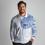 Personalized North Melbourne Kangaroos Polynesian Long Sleeve Polo Shirt Tribal Chest and Sleeve Tattoo Heritage Warrior