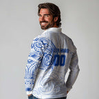 Personalized North Melbourne Kangaroos Polynesian Long Sleeve Polo Shirt Tribal Chest and Sleeve Tattoo Heritage Warrior