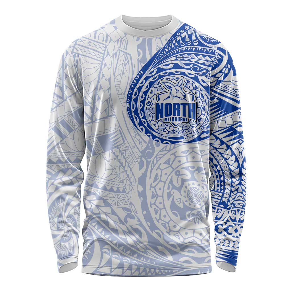 Personalized North Melbourne Kangaroos Polynesian Long Sleeve Shirt Tribal Chest and Sleeve Tattoo Heritage Warrior