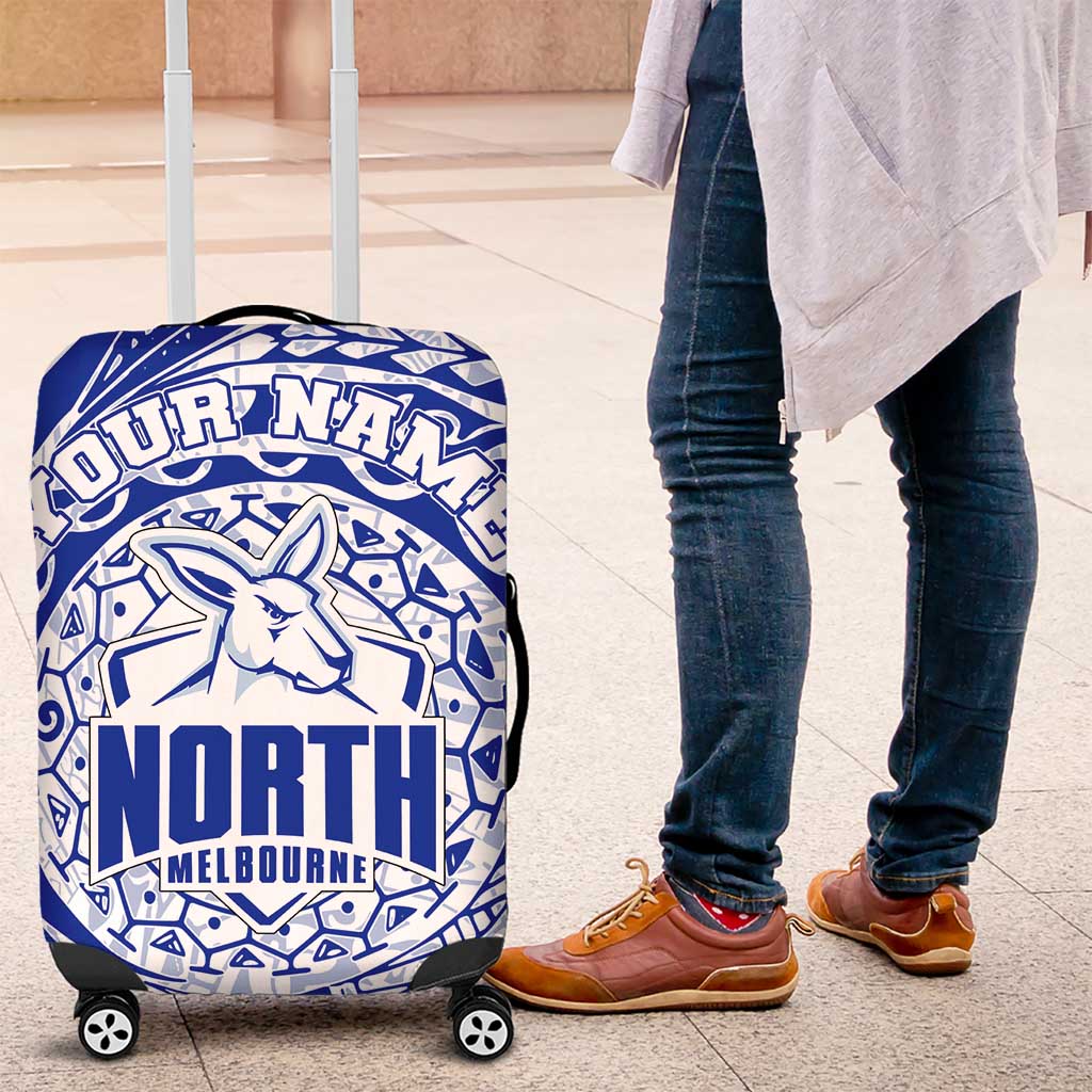 Personalized North Melbourne Kangaroos Polynesian Luggage Cover Tribal Chest and Sleeve Tattoo Heritage Warrior