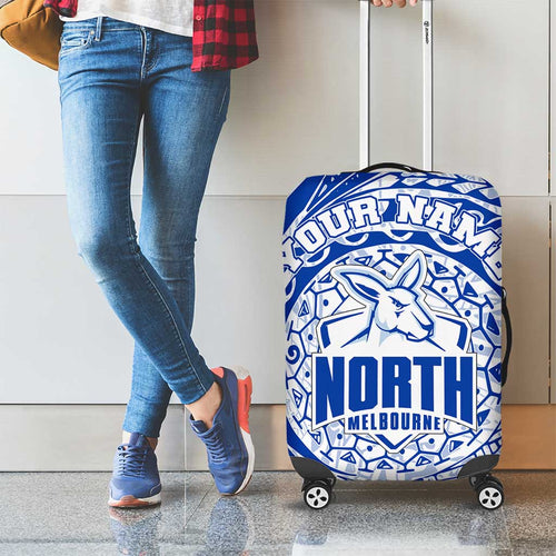 Personalized North Melbourne Kangaroos Polynesian Luggage Cover Tribal Chest and Sleeve Tattoo Heritage Warrior