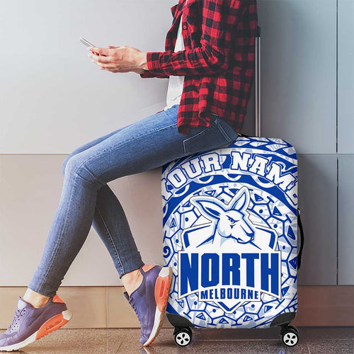 Personalized North Melbourne Kangaroos Polynesian Luggage Cover Tribal Chest and Sleeve Tattoo Heritage Warrior
