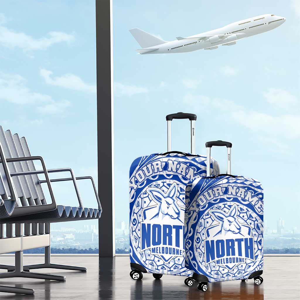 Personalized North Melbourne Kangaroos Polynesian Luggage Cover Tribal Chest and Sleeve Tattoo Heritage Warrior
