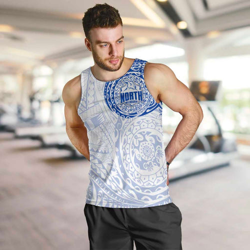 Personalized North Melbourne Kangaroos Polynesian Men Tank Top Tribal Chest and Sleeve Tattoo Heritage Warrior