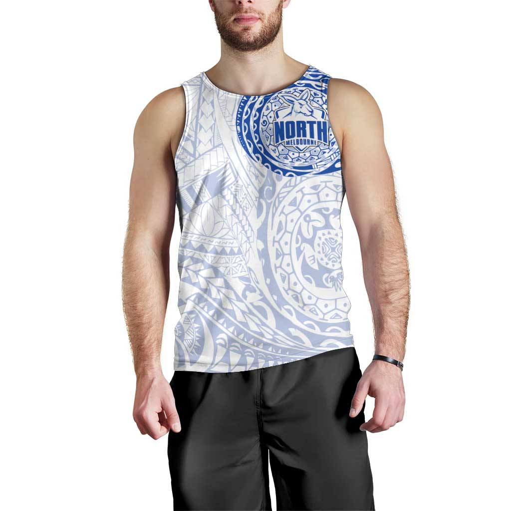 Personalized North Melbourne Kangaroos Polynesian Men Tank Top Tribal Chest and Sleeve Tattoo Heritage Warrior
