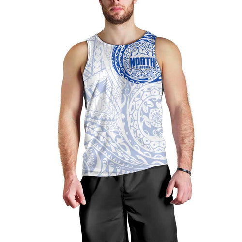 Personalized North Melbourne Kangaroos Polynesian Men Tank Top Tribal Chest and Sleeve Tattoo Heritage Warrior