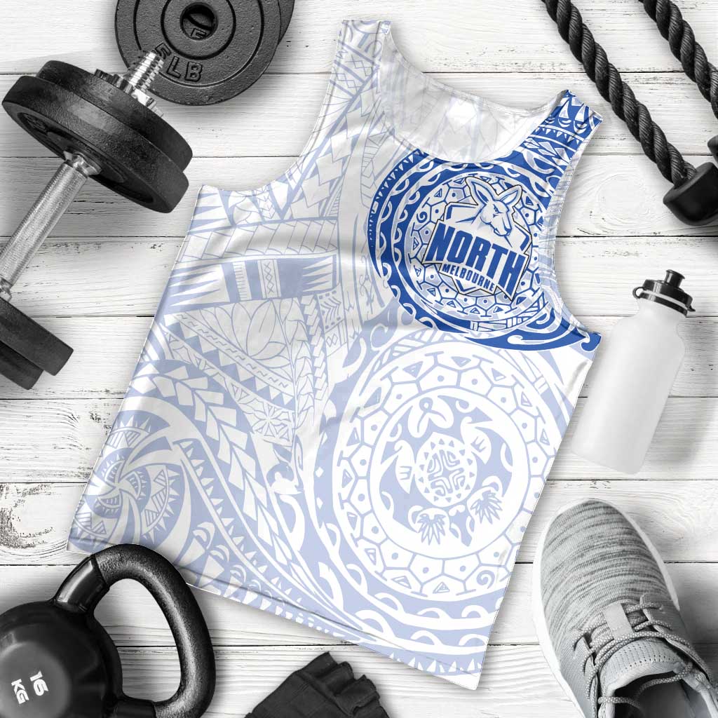 Personalized North Melbourne Kangaroos Polynesian Men Tank Top Tribal Chest and Sleeve Tattoo Heritage Warrior