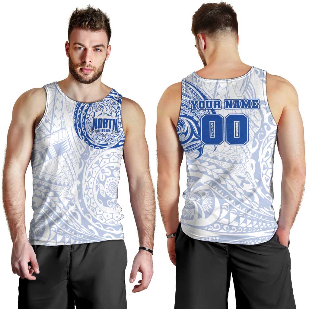Personalized North Melbourne Kangaroos Polynesian Men Tank Top Tribal Chest and Sleeve Tattoo Heritage Warrior