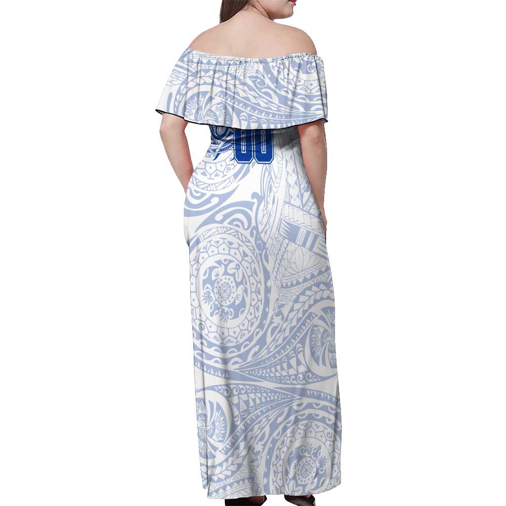 Personalized North Melbourne Kangaroos Polynesian Off Shoulder Maxi Dress Tribal Chest and Sleeve Tattoo Heritage Warrior