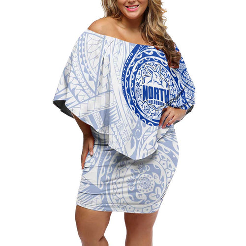 Personalized North Melbourne Kangaroos Polynesian Off Shoulder Short Dress Tribal Chest and Sleeve Tattoo Heritage Warrior
