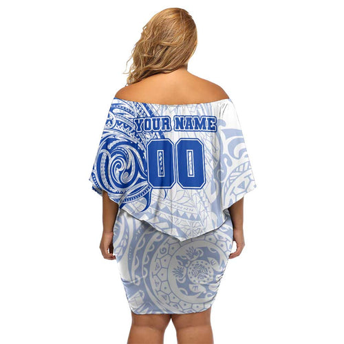 Personalized North Melbourne Kangaroos Polynesian Off Shoulder Short Dress Tribal Chest and Sleeve Tattoo Heritage Warrior