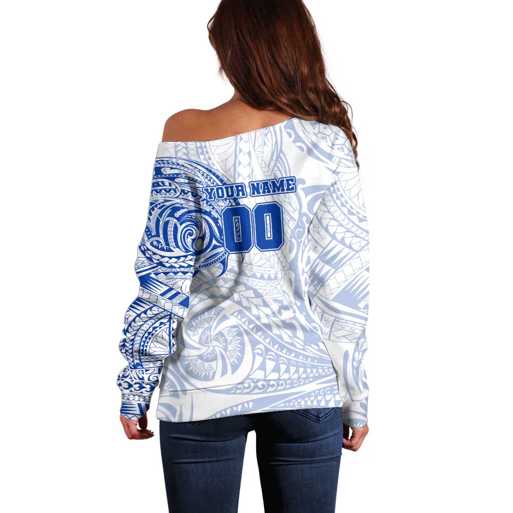 Personalized North Melbourne Kangaroos Polynesian Off Shoulder Sweater Tribal Chest and Sleeve Tattoo Heritage Warrior