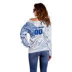 Personalized North Melbourne Kangaroos Polynesian Off Shoulder Sweater Tribal Chest and Sleeve Tattoo Heritage Warrior