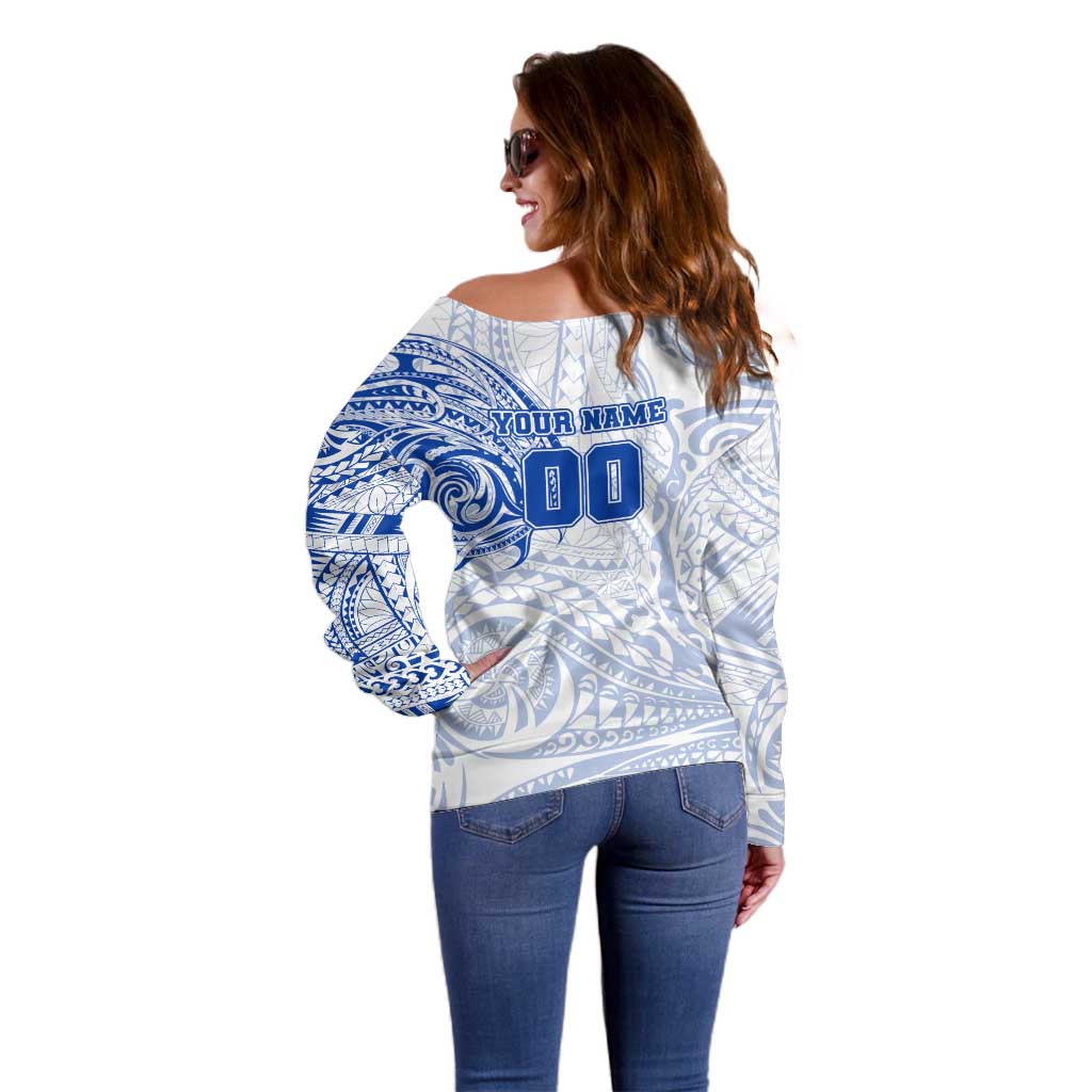 Personalized North Melbourne Kangaroos Polynesian Off Shoulder Sweater Tribal Chest and Sleeve Tattoo Heritage Warrior