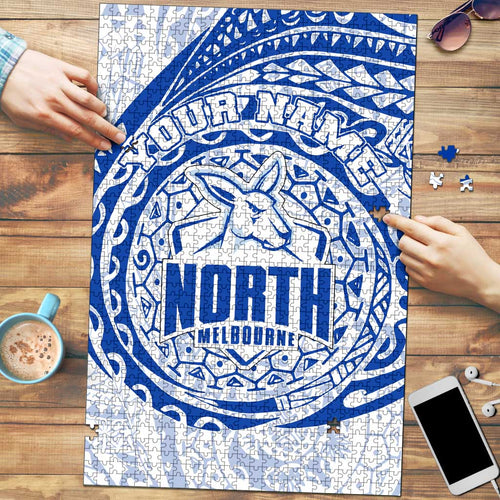 Personalized North Melbourne Kangaroos Polynesian Puzzle Tribal Chest and Sleeve Tattoo Heritage Warrior