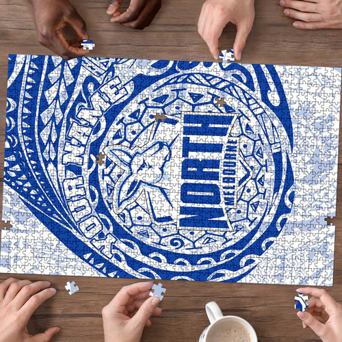 Personalized North Melbourne Kangaroos Polynesian Puzzle Tribal Chest and Sleeve Tattoo Heritage Warrior
