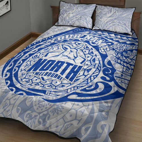 Personalized North Melbourne Kangaroos Polynesian Quilt Bed Set Tribal Chest and Sleeve Tattoo Heritage Warrior