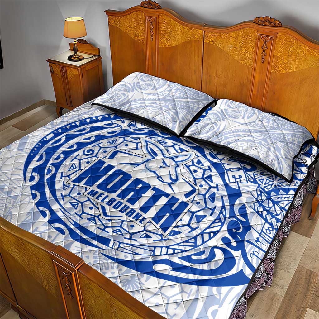 Personalized North Melbourne Kangaroos Polynesian Quilt Bed Set Tribal Chest and Sleeve Tattoo Heritage Warrior