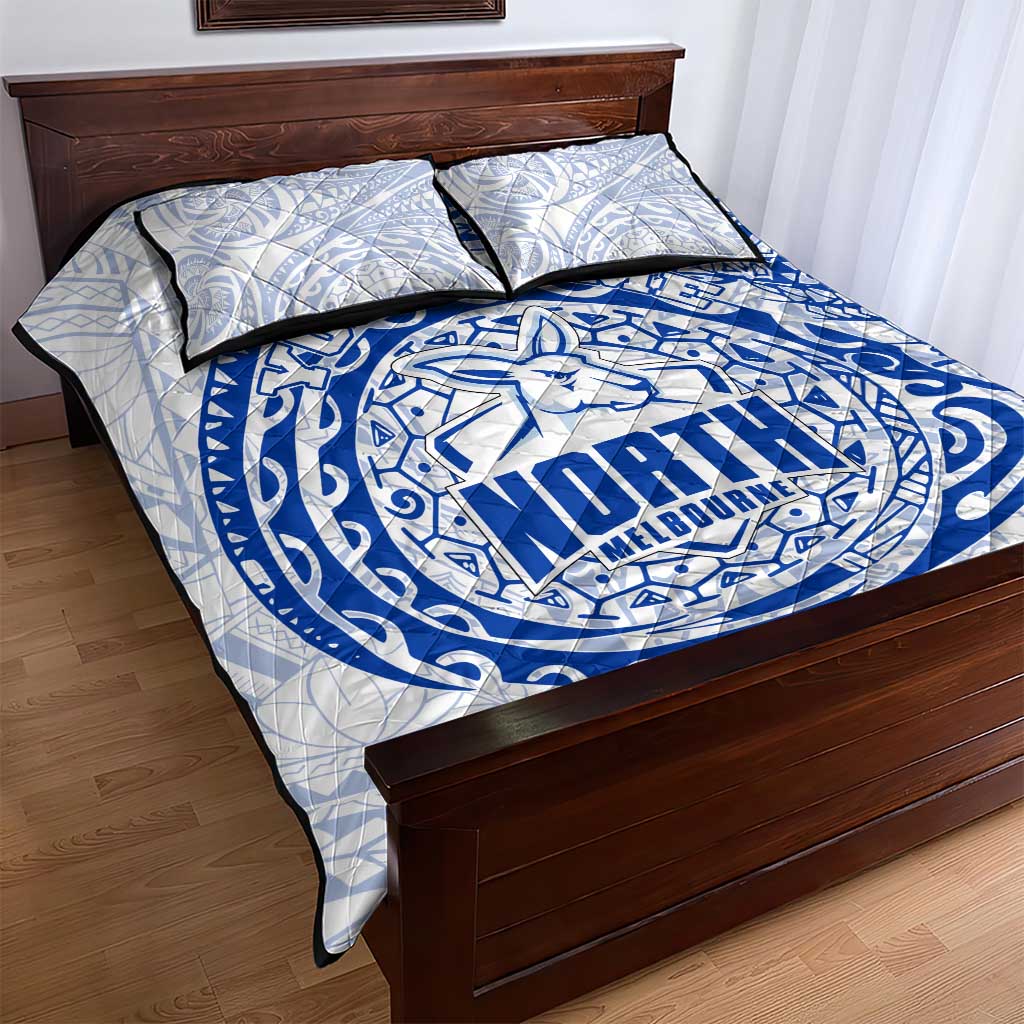 Personalized North Melbourne Kangaroos Polynesian Quilt Bed Set Tribal Chest and Sleeve Tattoo Heritage Warrior