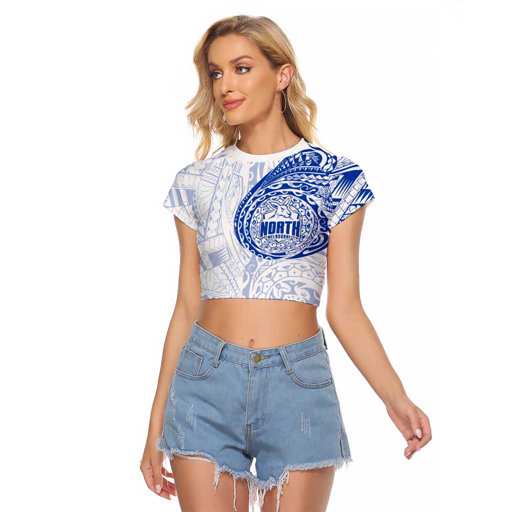 Personalized North Melbourne Kangaroos Polynesian Raglan Cropped T Shirt Tribal Chest and Sleeve Tattoo Heritage Warrior