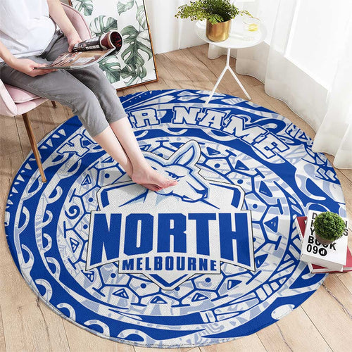Personalized North Melbourne Kangaroos Polynesian Round Carpet Tribal Chest and Sleeve Tattoo Heritage Warrior